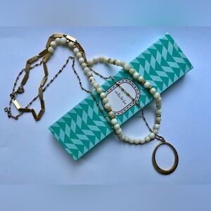 STELLA & DOT Retired Natia Layer Gold & Alabaster Necklace Set of 2 Beaded-Chain